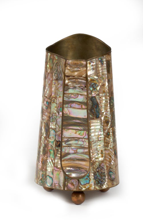 Mexican Hand Wrought Bronze and Abalone Pitcher by Salvador Teran