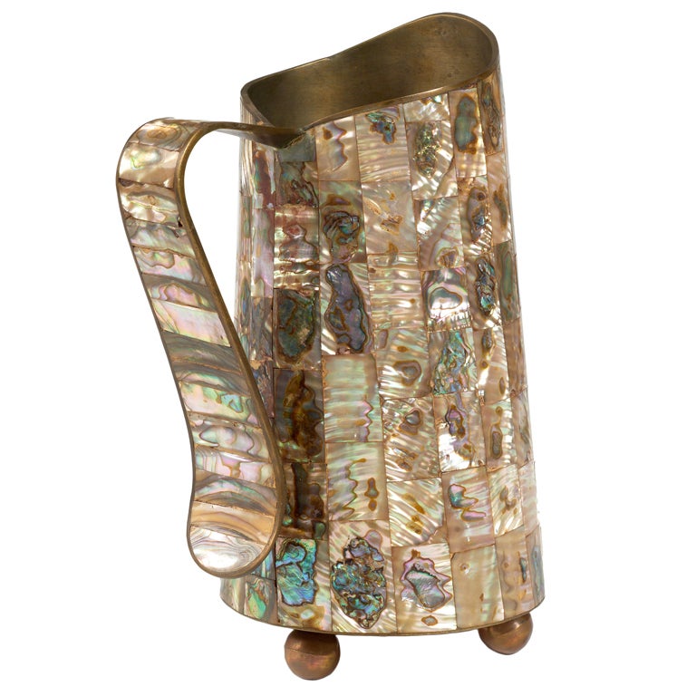 Hand Wrought Bronze and Abalone Pitcher by Salvador Teran