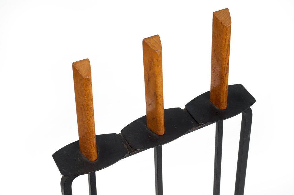 Wrought Iron Floor Standing Set of Three Fireplace Tools after Tony Paul