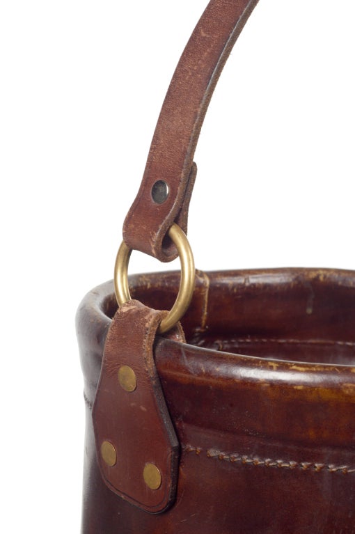 20th Century English Handcrafted Strap Handle Leather Bucket