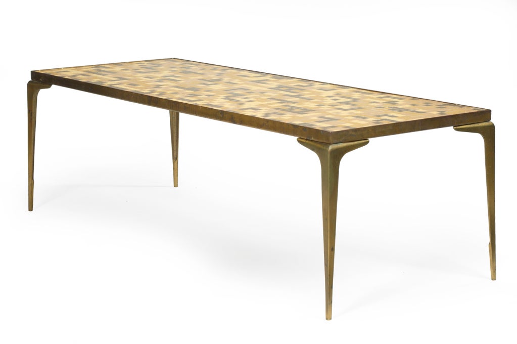 Mid-20th Century Italian Modernist Brass and Mosaic Tile Cocktail Table