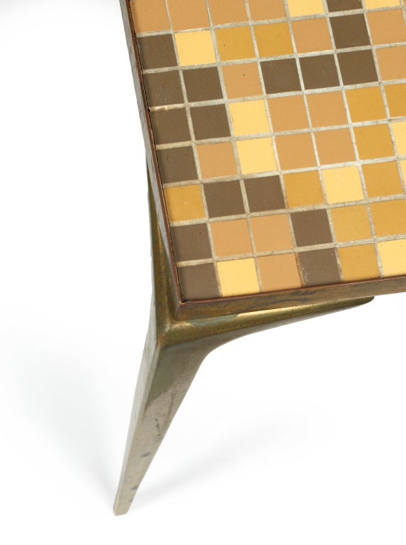 Ceramic Italian Modernist Brass and Mosaic Tile Cocktail Table