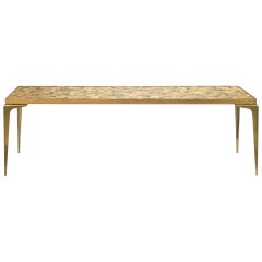 Italian Modernist Brass and Mosaic Tile Cocktail Table