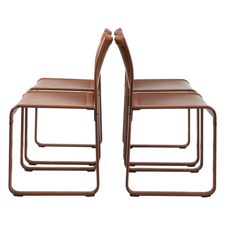 Set of Four Leather Wrapped Game Chairs by Matteograssi