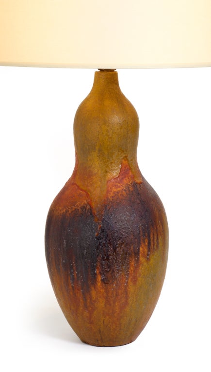 Glazed Italian Earth Tone Gourd Shape Table Lamp by Marcello Fantoni for Raymor For Sale