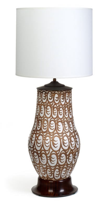 Italian African Primitive Motif Ceramic Table Lamp by Zaccagnini