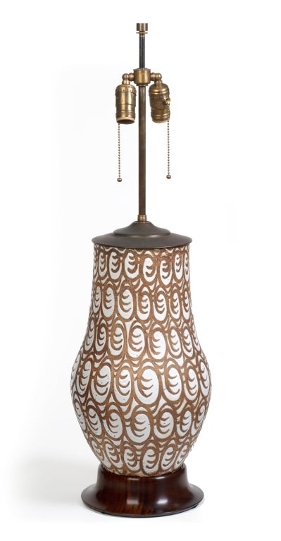 African Primitive Motif Ceramic Table Lamp by Zaccagnini In Excellent Condition In New York, NY