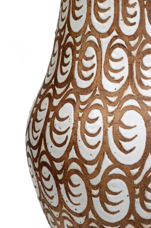 Mid-20th Century African Primitive Motif Ceramic Table Lamp by Zaccagnini