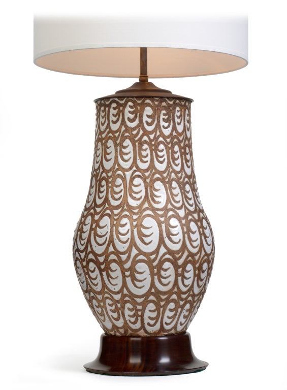 African Primitive Motif Ceramic Table Lamp by Zaccagnini