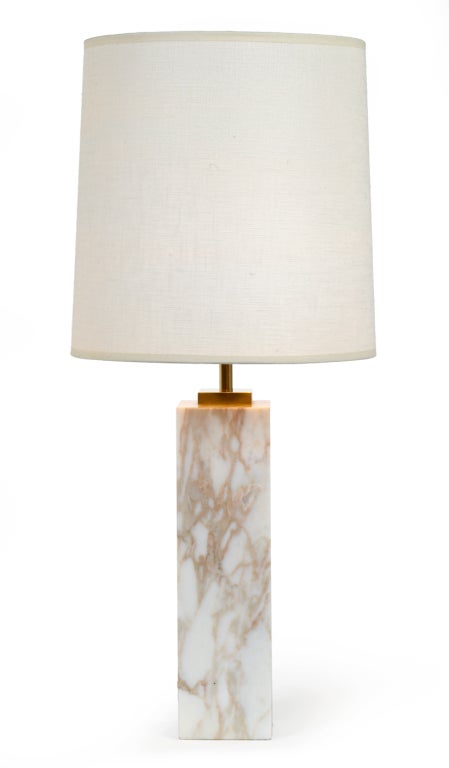 American Pair of Square Column Marble Table Lamps by Robsjohn-Gibbings