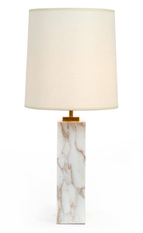 Pair of Square Column Marble Table Lamps by Robsjohn-Gibbings In Excellent Condition In New York, NY