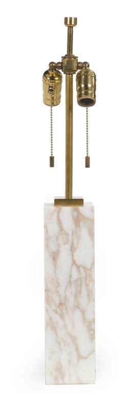 Mid-20th Century Pair of Square Column Marble Table Lamps by Robsjohn-Gibbings