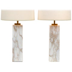 Pair of Square Column Marble Table Lamps by Robsjohn-Gibbings