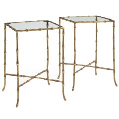 Pair of Brass Faux Bamboo Occasional Tables after Bagues