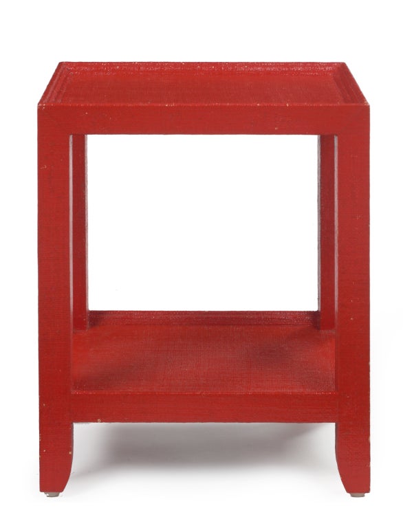 Red Lacquered Grass Cloth Telephone Table by Garrison Rousseau