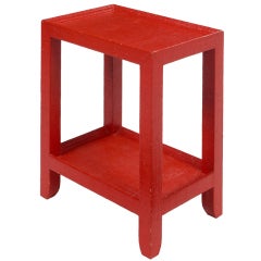 Red Lacquered Grass Cloth Telephone Table by Garrison Rousseau