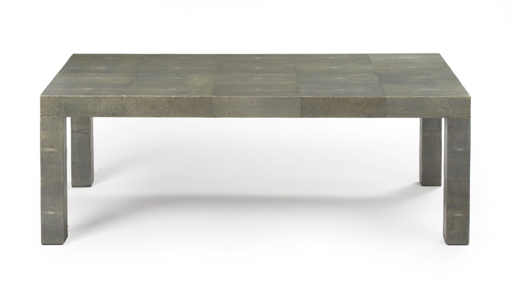 A classic Parsons cocktail table in a rectangular form all wrapped in shagreen. After R & Y Augousti, French, circa 1980.