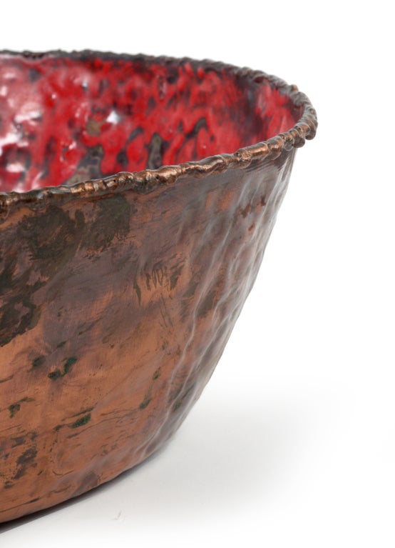 Mid-20th Century Italian Enameled Torch Cut and Hammered Copper Fruit Bowl by Fantoni For Sale