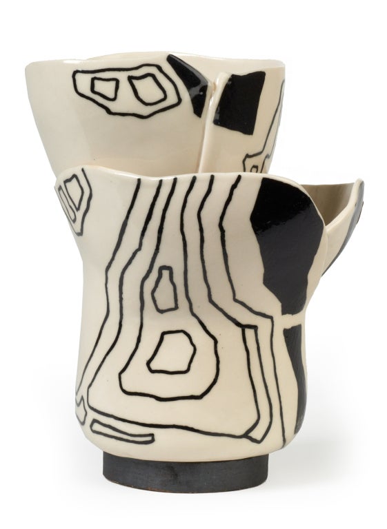 Black and White Abstract Formed Porcelain Vase by Lietzke at 1stDibs