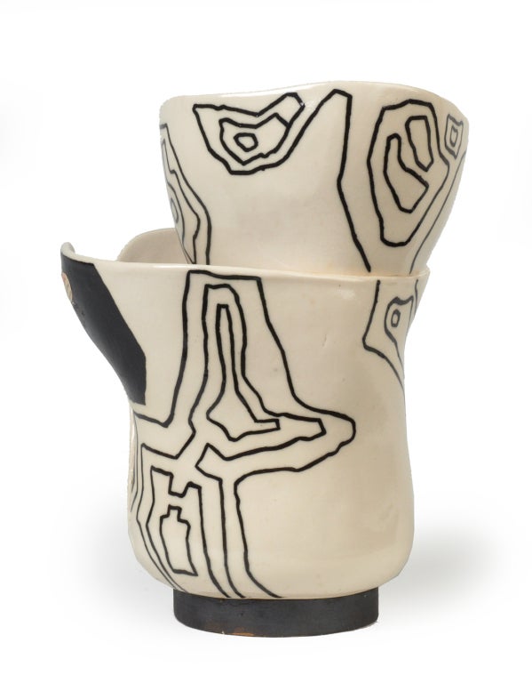 Black and White Abstract Formed Porcelain Vase by Lietzke at 1stDibs