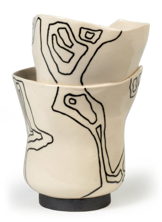 Black and White Abstract Formed Porcelain Vase by Lietzke at 1stDibs