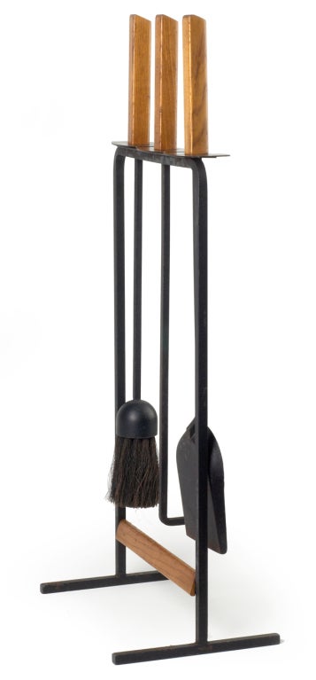 American Floor Standing Set of Three Fireplace Tools after Tony Paul