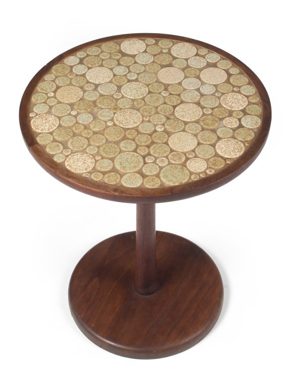 Modern American Oatmeal Tile Top Pedestal Table by J. and G. Martz for Marshall Studios For Sale
