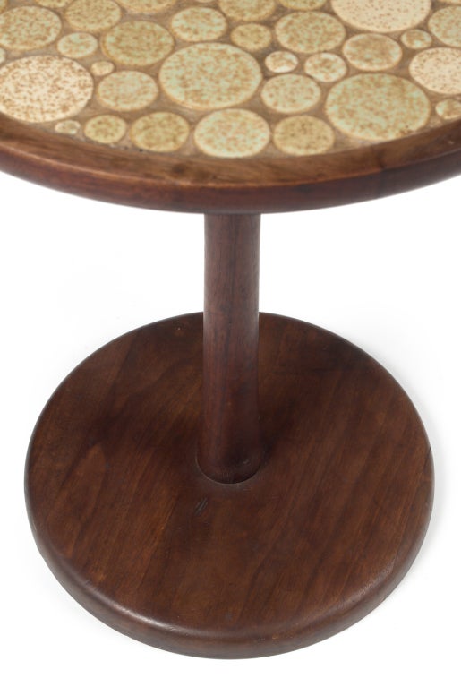Oiled American Oatmeal Tile Top Pedestal Table by J. and G. Martz for Marshall Studios For Sale