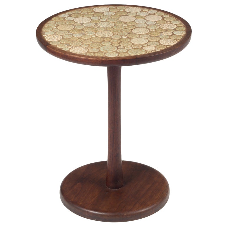 American Oatmeal Tile Top Pedestal Table by J. and G. Martz for Marshall Studios For Sale