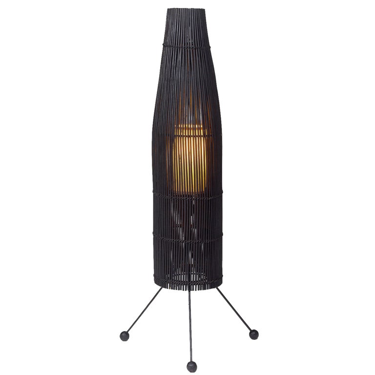 American Black Wicker Fish Trap Floor Lamp by Tony Paul for Raymor For Sale