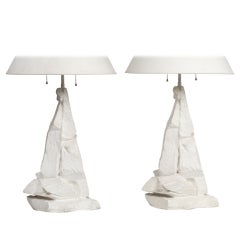 Pair of Chiseled Faux Stone Table Lamps after Serge Roche