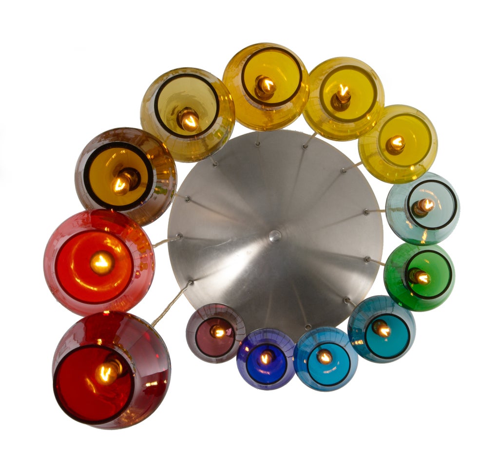 American Rainbow Spiral Glass Chandeliers by Morris Lapidus In Excellent Condition For Sale In New York, NY