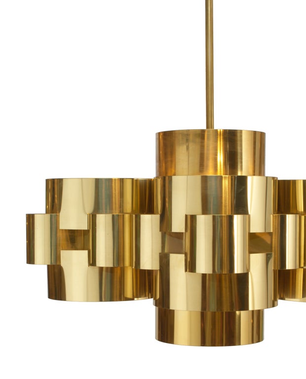 American Pair of Polished Brass 'Cloud' Form Chandelier by Curtis Jere