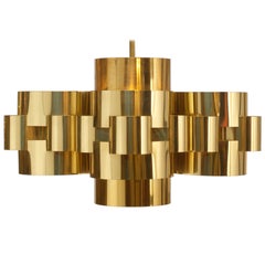 Pair of Polished Brass 'Cloud' Form Chandelier by Curtis Jere