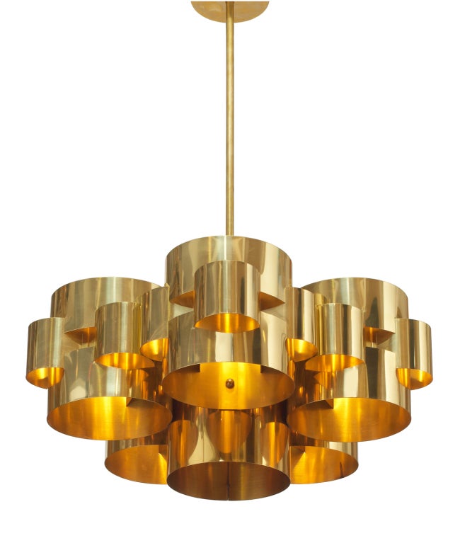 Mid-Century Modern Pair of Polished Brass 'Cloud' Form Chandelier by Curtis Jere