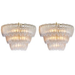 Pair of Glass Loop Chandeliers after Barovier et Toso