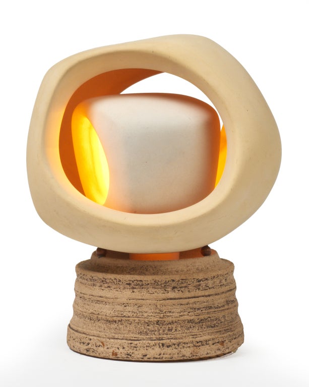 Modern American Enigmatic Bisque and Stoneware Table Lamp by Sculplight For Sale