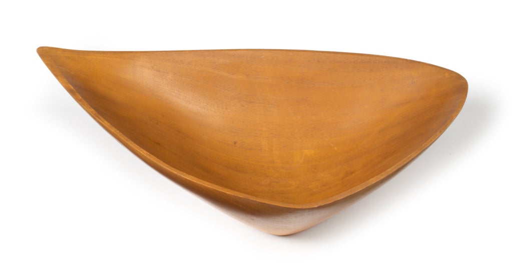 Mahogany American Hand Carved Primavera Fruit Bowl by Emilan For Sale