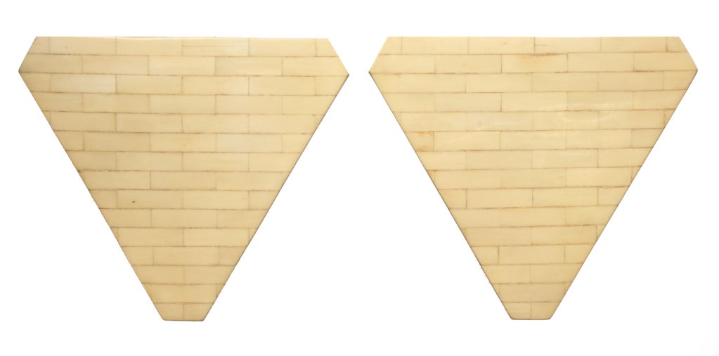 Mid-Century Modern Pair of Bone Veneer Triangle Pedestals by Enrique Garces