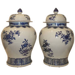 A Pair of Blue and White Porcelain Jars with Covers
