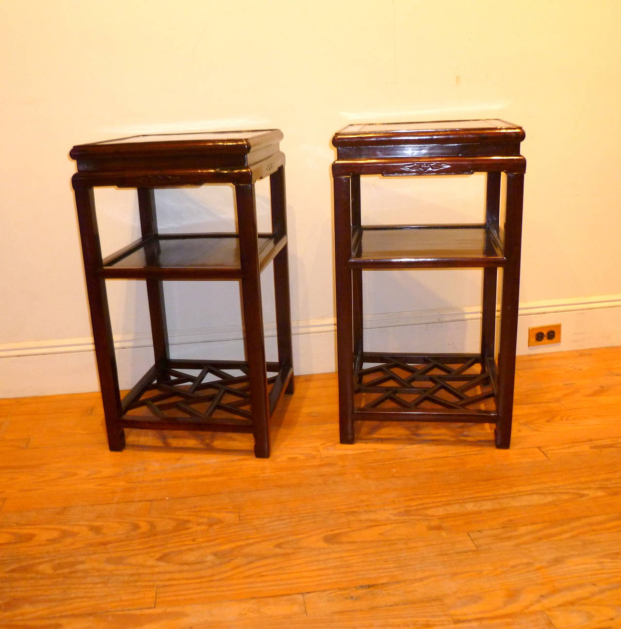 Pair of Fine Ju Mu Wood End Tables In Excellent Condition In Greenwich, CT