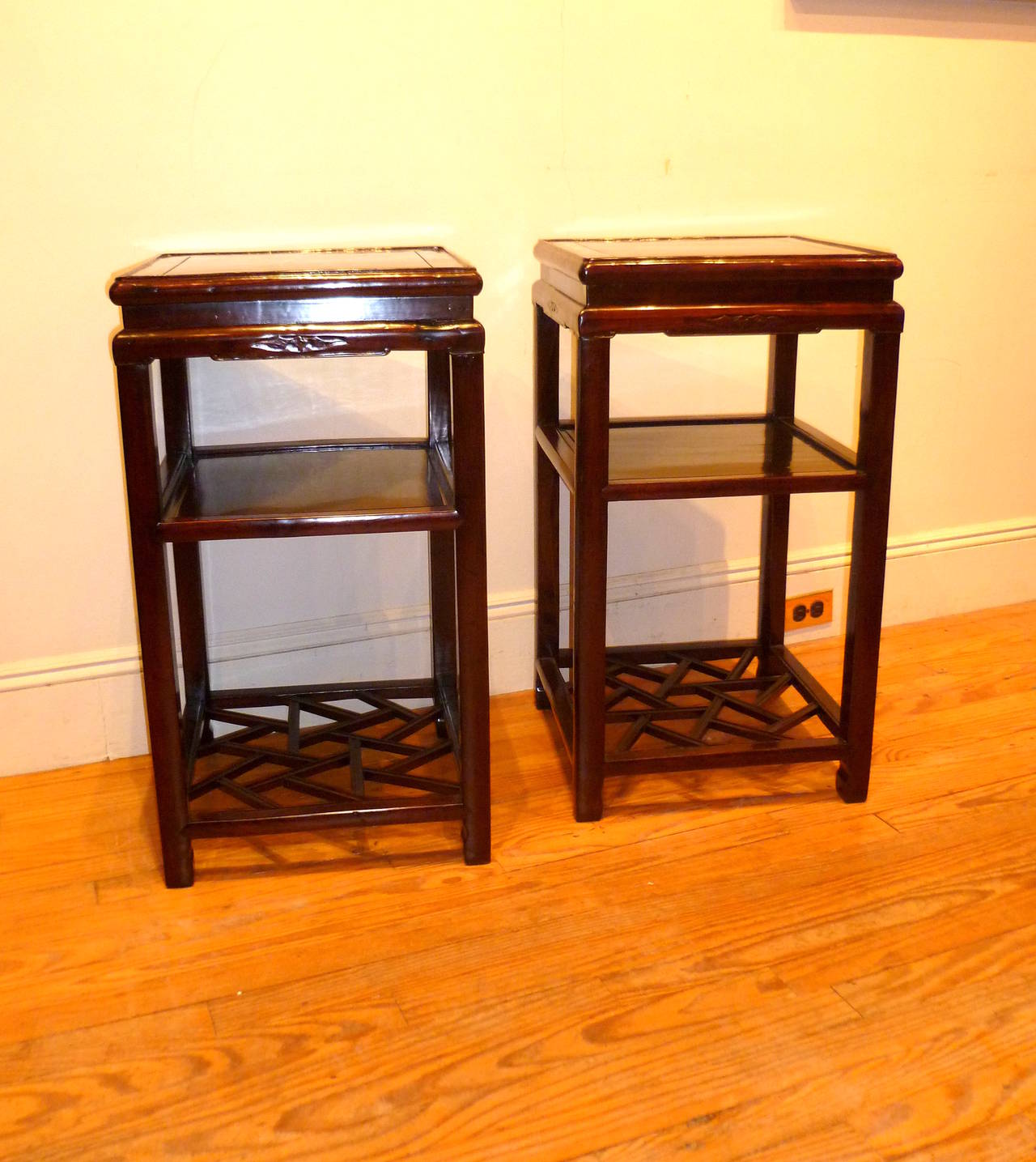 Late 19th Century Pair of Fine Ju Mu Wood End Tables
