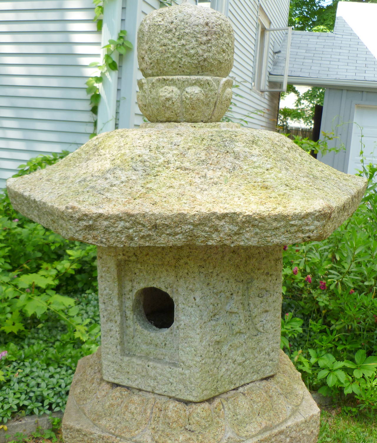 Carved Japanese Granite Stone Garden Lantern