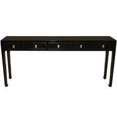 Fine Black Lacquer Console Table with Five Drawers