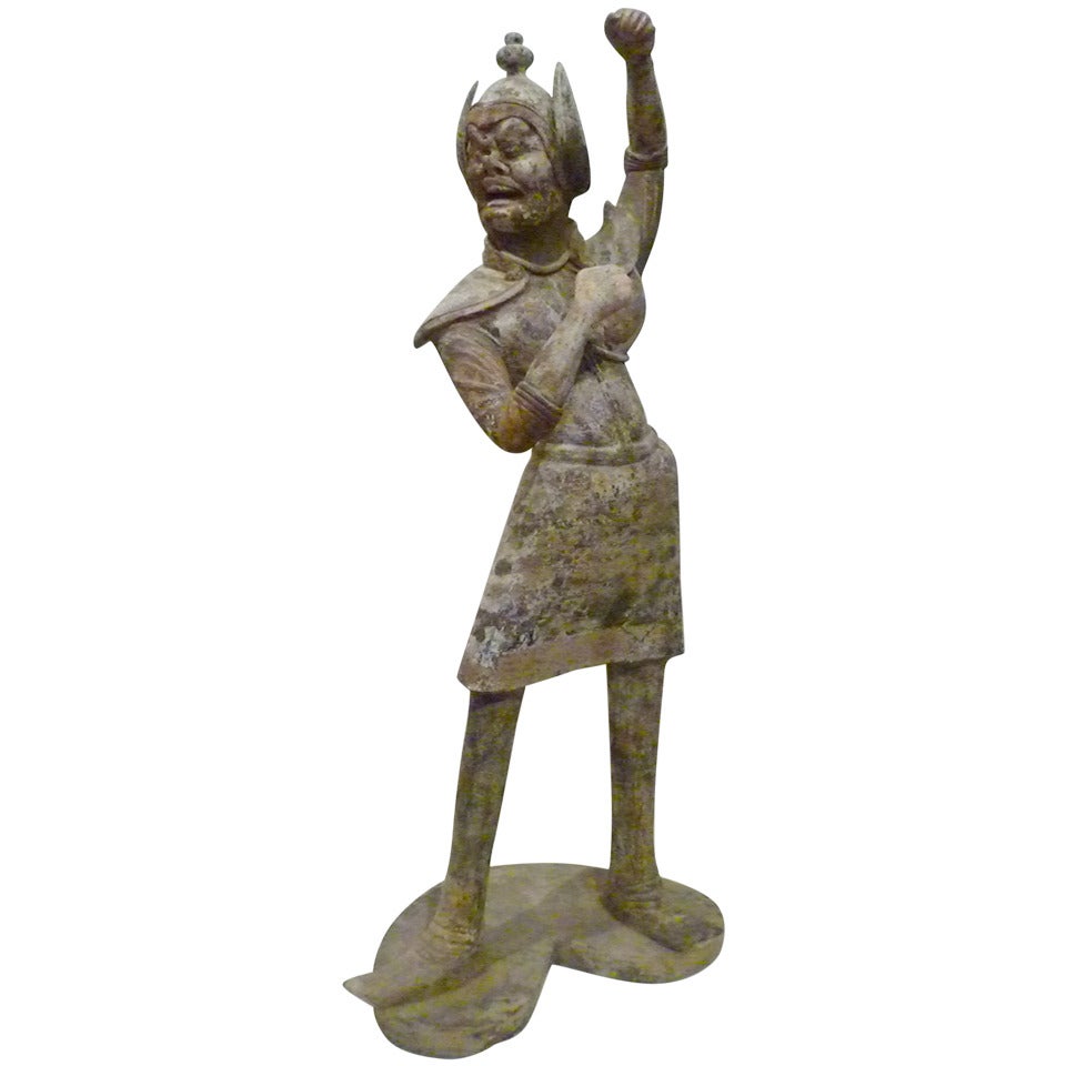 Rare, belle et importante statue de gardien de la dynastie Tang en poterie de la dynastie Tang, testée TL en vente