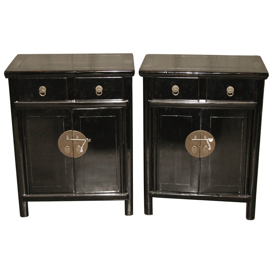 Pair of Fine Black Lacquer Chests