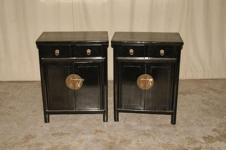 Chinese Pair of Fine Black Lacquer Chests