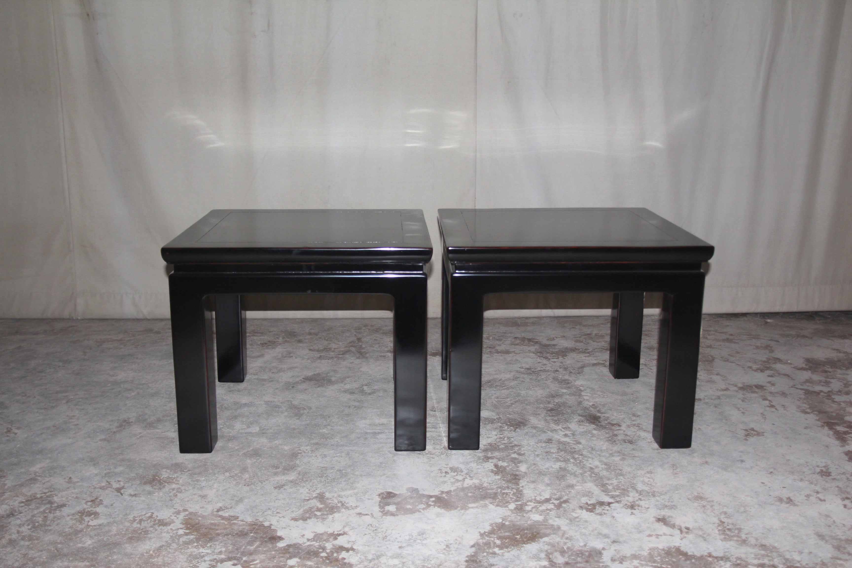 Pair of Black Lacquered Square End Tables