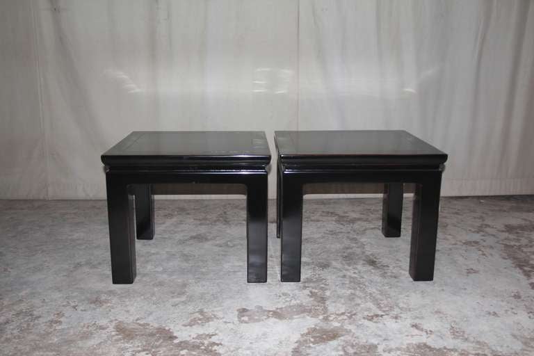Ming Pair of Black Lacquered Square End Tables
