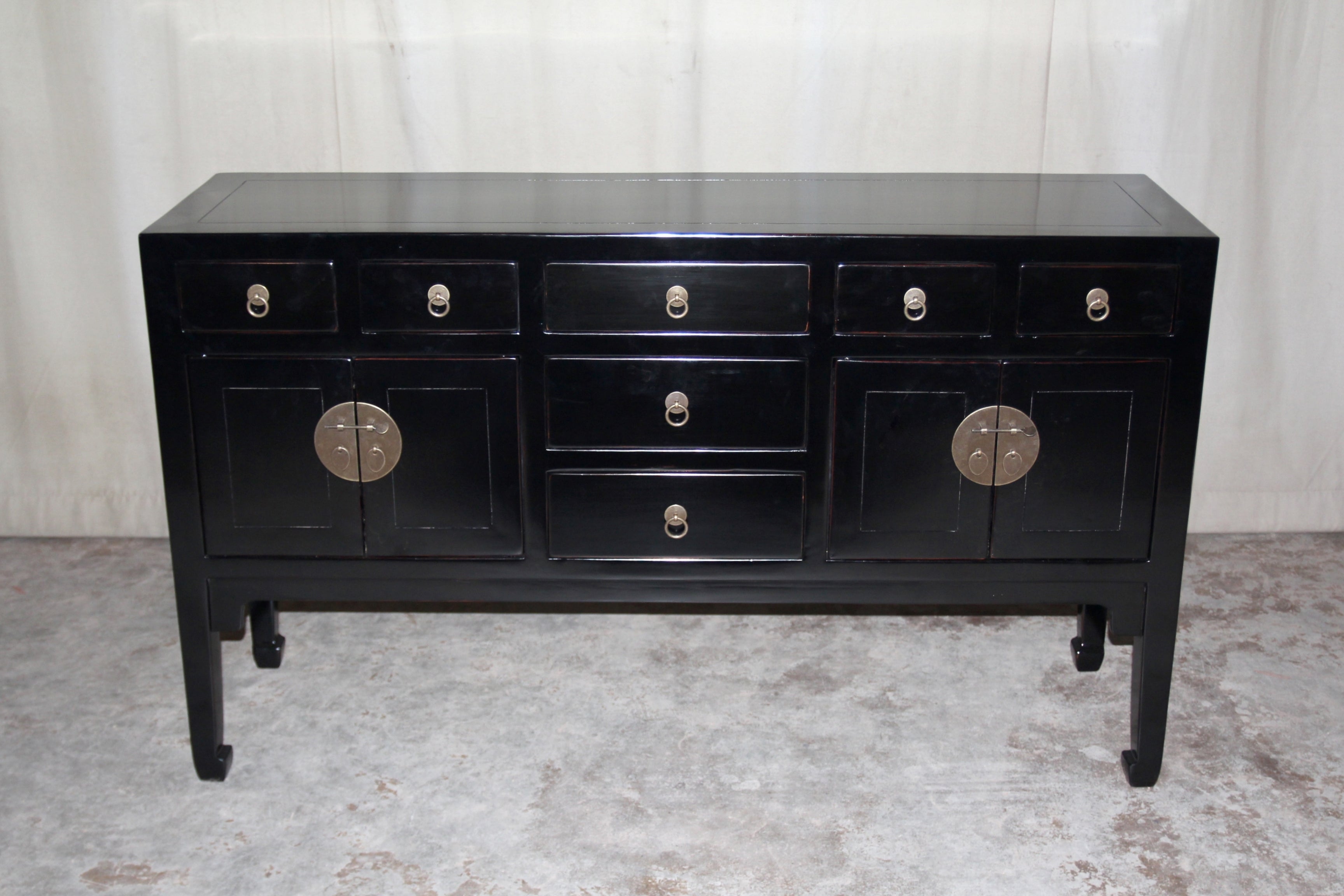 Fine Black Lacquer Table with Seven Drawers and Two Pairs of Doors